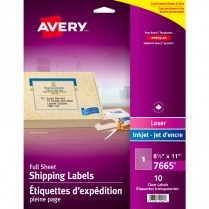 Avery&reg; Mailing Labels 8-1/2"x11" Laser/Inkjet Clear 10/pkg