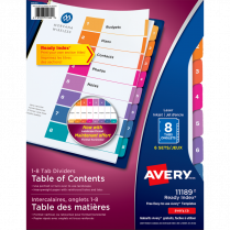 Avery&reg; Ready Index&reg; Table of Contents Dividers Coloured 1-8, 6 sets/pkg