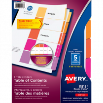Avery&reg; Ready Index&reg; Table of Contents Dividers Coloured Plain 5-Tabs 6 sets/pkg