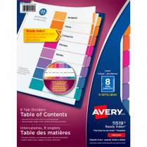 Avery&reg; Ready Index&reg; Table of Contents Dividers Coloured and Plain 8-Tabs 6 sets/pkg
