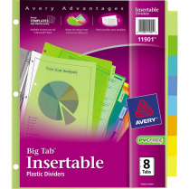 Avery&reg; Big Tab&reg; Insertable Plastic Dividers 8 Tabs Assorted Translucent Colours