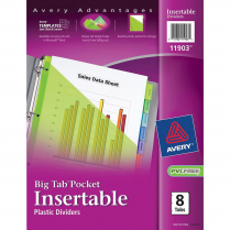 Avery&reg; Big Tab&reg; Insertable Plastic Dividers 8 Tabs with Pockets Assorted Translucent Colours