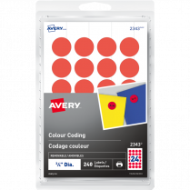 Avery&reg; Print or Write Round Colour Coding Labels 3/4" Red 240/pkg