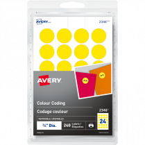 Avery&reg; Print or Write Round Colour Coding Labels 3/4" Yellow 240/pkg