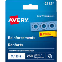 Avery&reg; Reinforcements 1/4" Clear 250/box