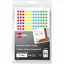 Avery&reg; See Thru Colour Coding Labels 1/4" Round Assorted Colours 648 labels/pkg