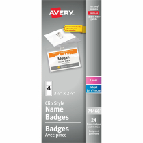 Avery Garment Friendly Clip Name Badge Kit 2-1/4"x3-1/2" 24/pkg