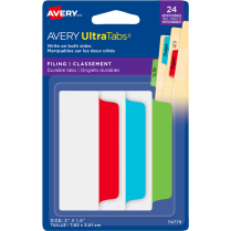 Avery&reg; UltraTabs&trade; Filing Tabs 3"x1-1/2" Primary Colours 24/pkg