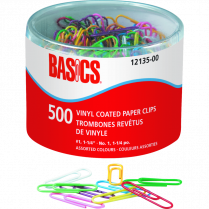 Basics&reg; Vinyl Coated Paper Clips #1 1-1/4" 500/tub