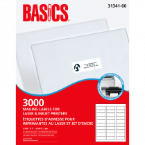 Basics&reg; Mailing Labels Laser 2-5/8"x1" 3,000/box