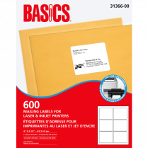 Basics&reg; Mailing Labels Laser 4"x3-1/3" 600/box