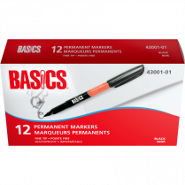 Basics&reg; Permanent Markers Pen Style Fine Tip Black 12/box