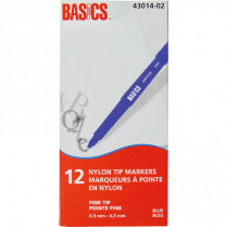 Basics&reg; Nylon Tip Markers Fine Tip Blue 12/box