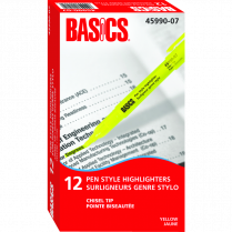 Basics&reg; Highlighters Pen Style Yellow 12/box