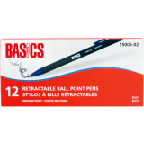 Basics&reg; Retractable Ball Point Pen Medium Blue 12/box