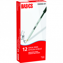 Basics&reg; Stick Pen Medium Point Black 12/box