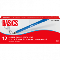 Basics&reg; Rubber Barrel Stick Pen Fine Point Blue 12/box