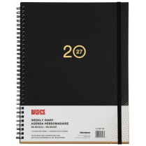 Basics&reg; Weekly Diary Flexible Cover 11"x8-1/2" Bilingual Black