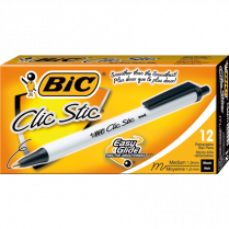 Bic&reg; Clic Stic&reg; Retractable Ball Point Pen Medium Point Black 12/box