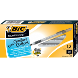 BIC&reg; Round Stic Grip&reg; Pens Fine Point Black 12/box