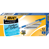 BIC&reg; Round Stic Grip&reg; Pens Fine Point Blue 12/box