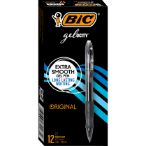 BIC&reg; Gel-ocity&reg; Long-Lasting Retractable Gel Pens 0.7 mm Black 12/box