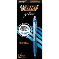 BIC&reg; Gel-ocity&reg; Long-Lasting Retractable Gel Pens 0.7 mm Blue 12/box