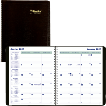 Blueline&reg; Essential Monthly Diary 16 Month Twin Wire Soft Cover 9-1/4"x7-1/4" Bilingual Black
