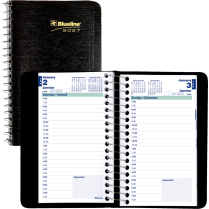 Blueline&reg; Essential Daily Diary Spiral Bound Soft Cover 6"x3-1/2" Bilingual Black