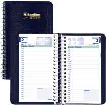 Blueline&reg; Essential Daily Diary Spiral Bound Soft Cover 6"x3-1/2" Bilingual Blue