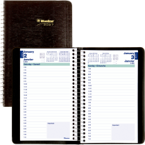 Blueline&reg; Essential Daily Diary Spiral Bound Soft Cover 8"x5" Bilingual Black