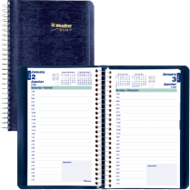 Blueline&reg; Essential Daily Diary Spiral Bound Soft Cover 8"x5" Bilingual Blue