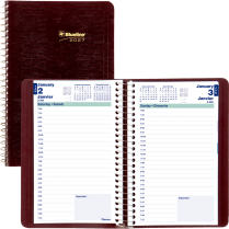 Blueline&reg; Essential Daily Diary Spiral Bound Soft Cover 8"x5" Bilingual Burgundy