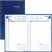 Blueline&reg; Essential Daily Planner Hard Cover 8" x 5" English Blue