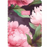 Blueline&reg; Essential Pink Floral Daily Diary Twin Wire Soft Cover 8"x5" Bilingual Pink