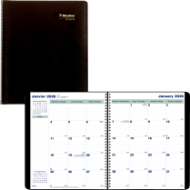 Blueline&reg; Essential Monthly Diary Twin Wire Soft Cover 11"x9-1/16" Bilingual Black