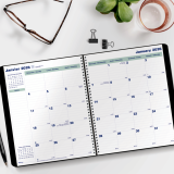 Blueline&reg; Essential Monthly Diary Twin Wire Soft Cover 11"x9-1/16" Bilingual Black