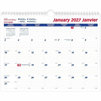 Blueline&reg; Monthly Wall Calendar Twin wire bound 12 months 15"x12" Bilingual