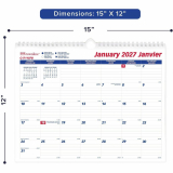 Blueline&reg; Monthly Wall Calendar Twin wire bound 12 months 15"x12" Bilingual