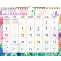 Blueline&reg; Colourful Monthly Wall Calendar 11" x 8" Bilingual Hibiscus Design