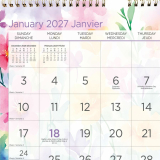 Blueline&reg; Colourful Monthly Wall Calendar 11" x 8" Bilingual Hibiscus Design