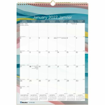 Blueline&reg; Colourful Wall Calendar 12" x 17" Bilingual Azure Design