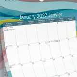 Blueline&reg; Colourful Wall Calendar 12" x 17" Bilingual Azure Design