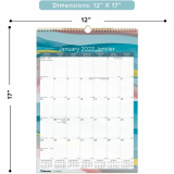 Blueline&reg; Colourful Wall Calendar 12" x 17" Bilingual Azure Design