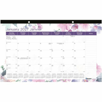 Blueline&reg; Monthly Desk Pad  17-3/4"x10-7/8" Bilingual Floral Design