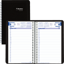 Blueline&reg; Essential Daily Diary Spiral Bound Soft Cover 8"x5" Black Bilingual