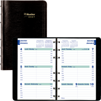 Blueline&reg; Essential Weekly Diary Soft Cover Twin Wire 8"x5" Bilingual Black