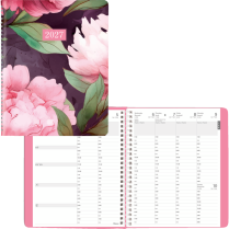 Blueline&reg; Timanager&reg; Planifi-Action&reg; Pink Daisy Weekly Planner Twin Wire Soft Cover 8-1/2"x6-3/4" Flexible Cover Pink Bilingual