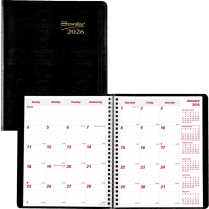 Brownline&reg; Essential Monthly Diary 14 Month Twin Wire 8-7/8"x7-1/8" English Black