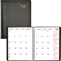 Brownline&reg; Essential Monthly Diary 14 Month Twin Wire 11"x8-1/2" English Black